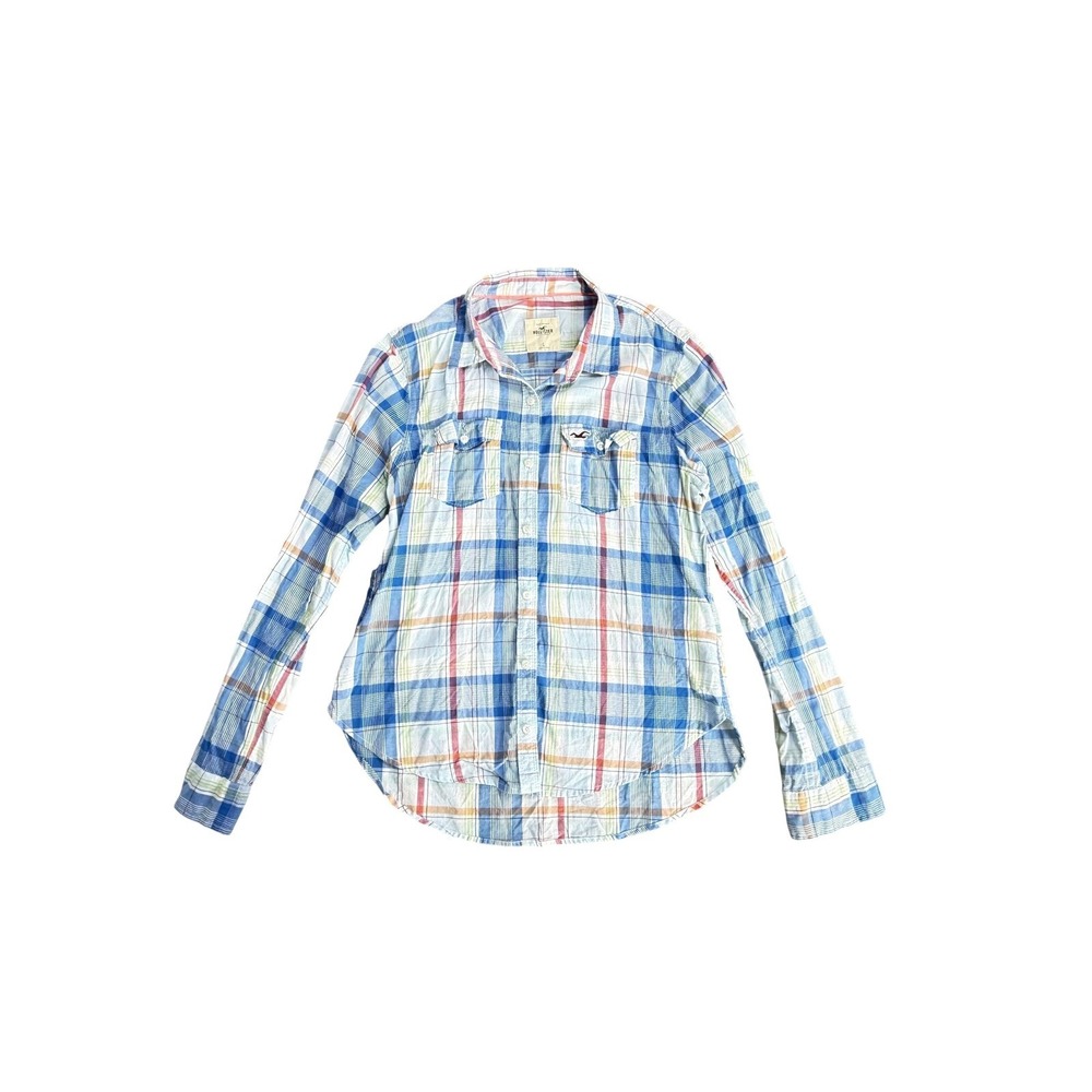 Hollister Shirt Womens Large Multicolor Plaid Button Up Long Sleeve Lightweight
